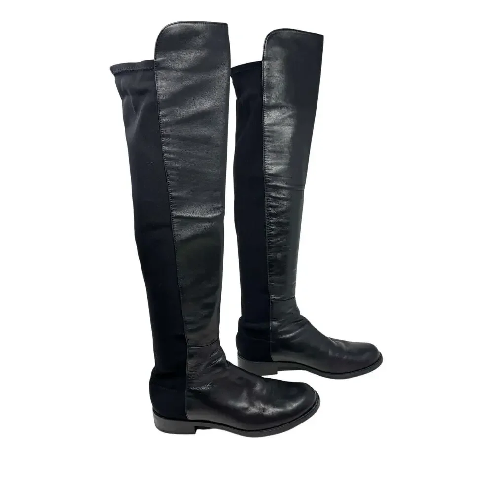 Stuart Weitzman 5050 Over the Knee Black Leather Stretch Boots Size 7
